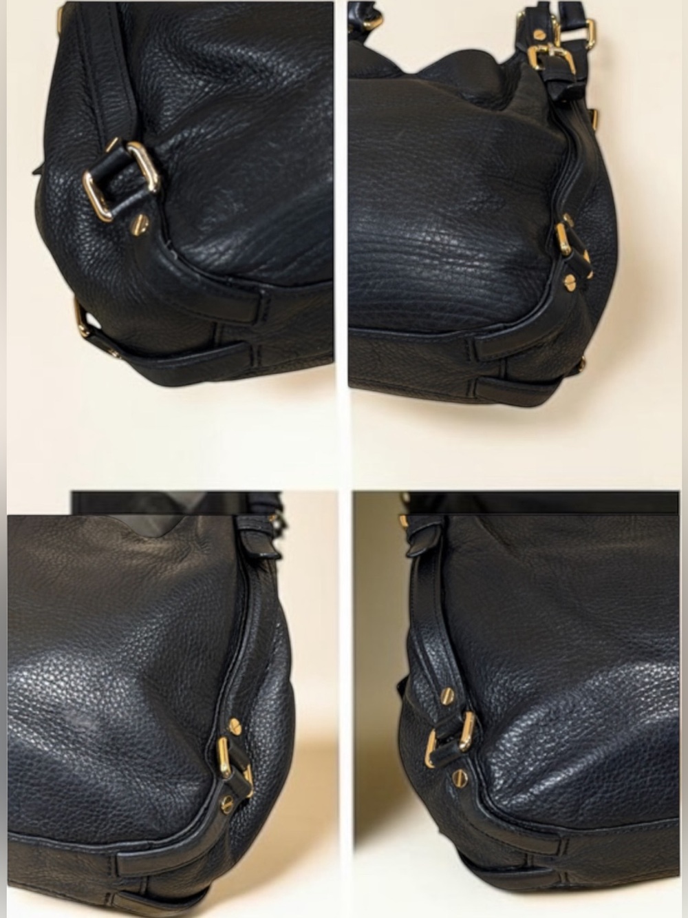 Michael Kors Black Pebbled Leather Shoulder Bag Gold Hardware Slouchy Hobo Purse - Picture 5 of 14